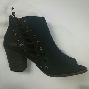 Lucky Brand Leather Sexy Cut Out Laced Heeled Booties
